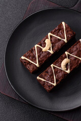 Delicious sweet brownies with chocolate and nuts