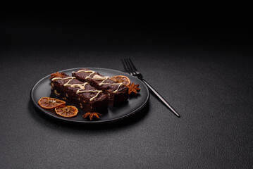 Delicious sweet brownies with chocolate and nuts