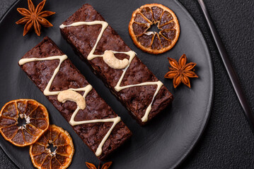 Delicious sweet brownies with chocolate and nuts