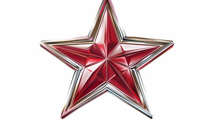 Obraz premium Red and silver star-shaped object on a white background