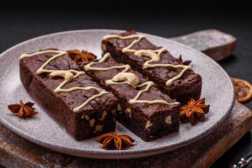 Delicious sweet brownies with chocolate and nuts