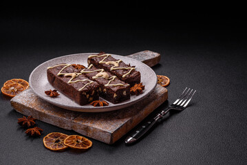 Delicious sweet brownies with chocolate and nuts