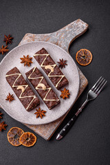Delicious sweet brownies with chocolate and nuts