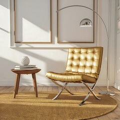 Modern bright interior with empty frame . 3D rendering
