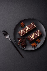 Delicious sweet brownies with chocolate and nuts
