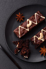 Delicious sweet brownies with chocolate and nuts