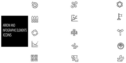 Arrow and infographic element simple concept 15 icons set. Contains such left,right,up,down,u turn etc .Vector illustration.