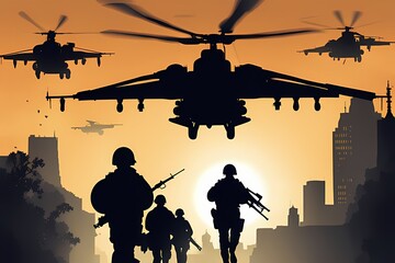 Fototapeta na wymiar Dusk Deployment Helicopters in Flight