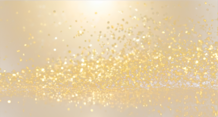 Golden glitter or confetti particles in motion against a transparent background