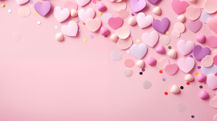 valentine's day card with pastel heart decorations and confetti