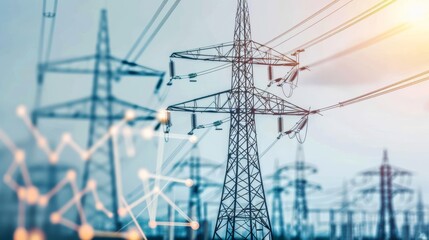 Electricity grid data with cost analytics, energy efficiency, financial metrics, Modern, Digital Art