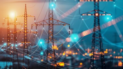 Electricity grid data with cost analytics, energy efficiency, financial metrics, Modern, Digital Art