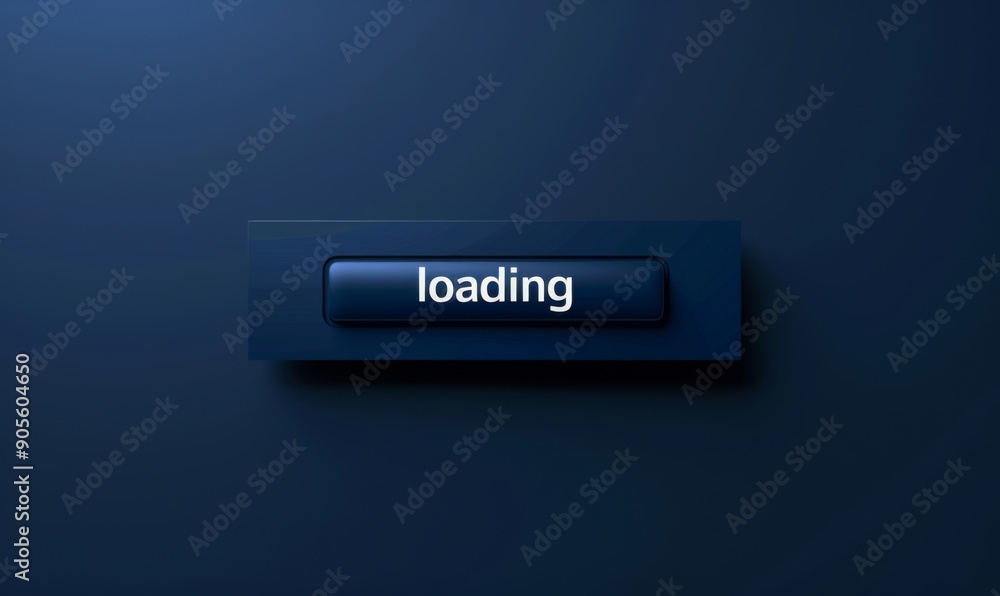 Poster minimalist graphic of progress bar on online video play button with 'loading' text on dark blue back