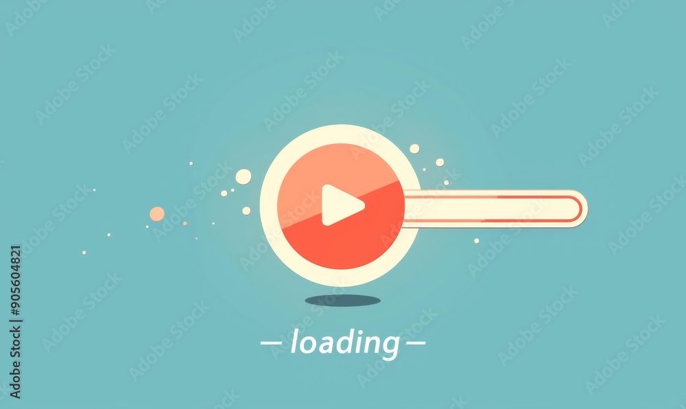 Poster minimalist graphic of progress bar on online video play button with 'loading' text on dark blue back