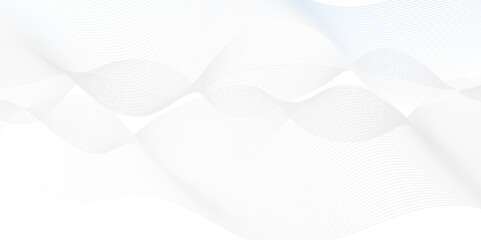 Abstract white and gray light blend paper wave line space. gradient and white wave curve creative technology flowing particles lines background. Modern flowing wave lines glowing moving sound.