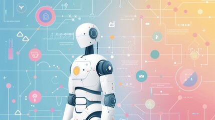 Design a business infographic on the impact of financial decisions on company culture side view to illustrate connections robotic tone colored pastel