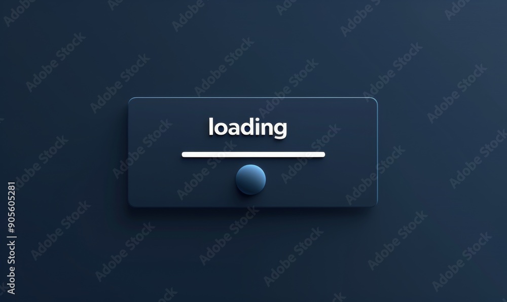 Poster minimalist graphic of progress bar on online video play button with 'loading' text on dark blue back
