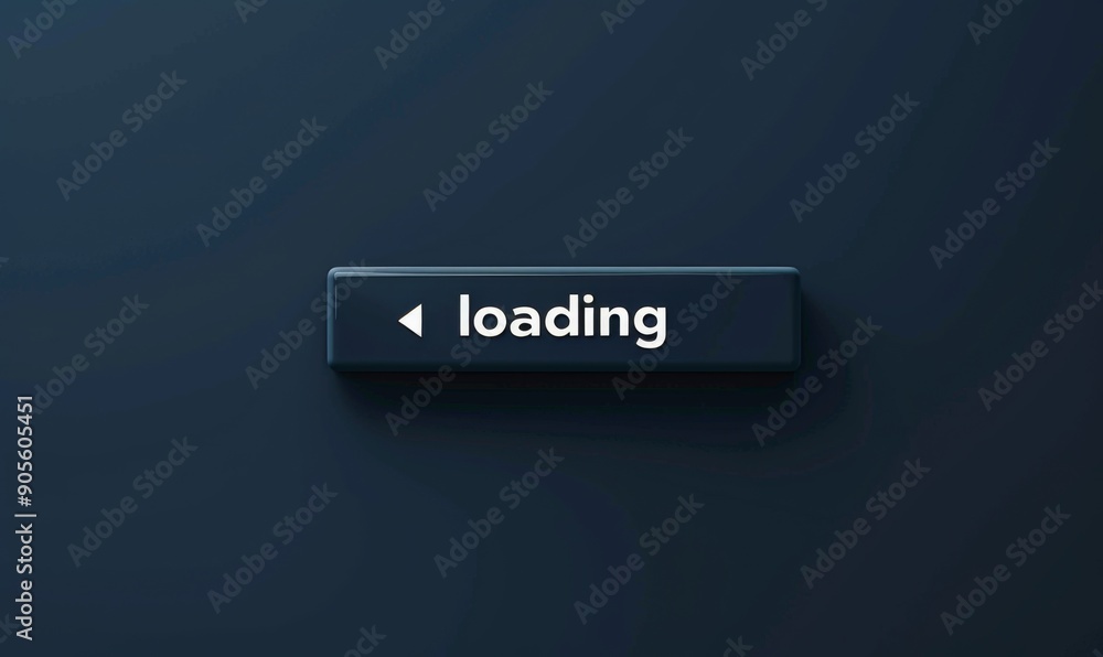Poster minimalist graphic of progress bar on online video play button with 'loading' text on dark blue back