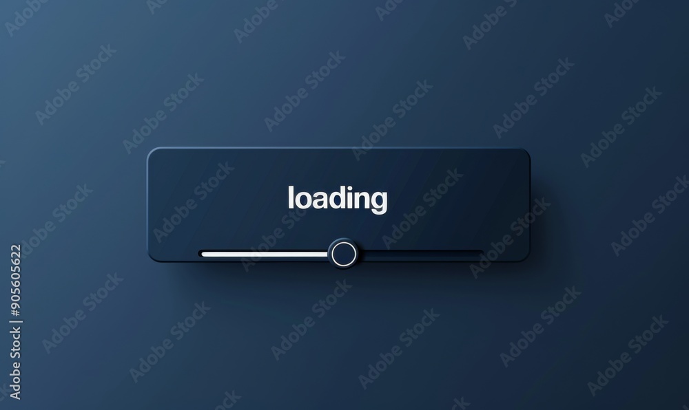 Poster minimalist graphic of progress bar on online video play button with 'loading' text on dark blue back