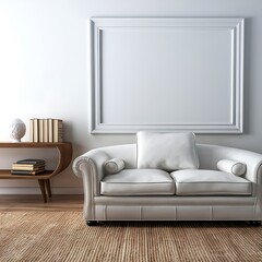 Modern bright interior with empty frame . 3D rendering
