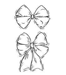 Set of silk bows isolated on white background. Vector graphics, line art. An image with elegant decor for a gift or a holiday.