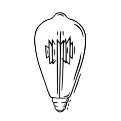 Edison light bulb in retro style, drawn linearly. Vector image isolated on white background. Glass incandescent light bulbs.