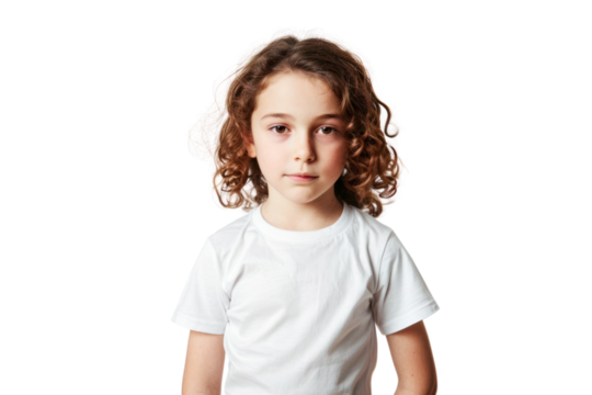 Confident child with a determined pose, isolated on white background.