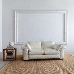 Modern bright interior with empty frame . 3D rendering
