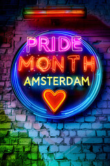 Gay club neon sign on a brick wall. Gay club light panel design in urban style, vibrant nightlife of the city, light inscription in a modern style.