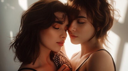 The image shows two women embracing, illustrating their deep love and connection through their caring expressions and body language, highlighting the strong bond of friendship they share