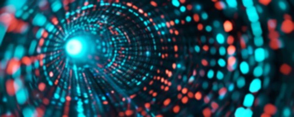 Obraz premium Abstract graphic of a digital tunnel with vibrant lights and colors, creating a futuristic and dynamic visual effect.