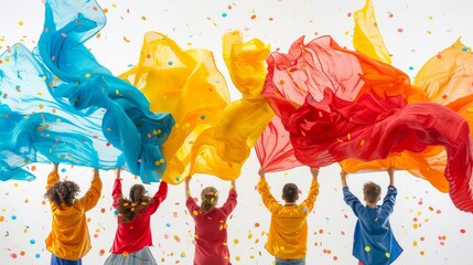 Childrens dance performance with colorful ribbons