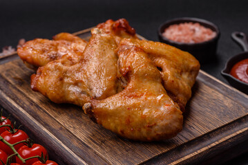 Delicious fried chicken wings with salt, spices and herbs