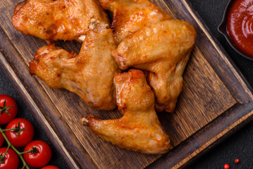 Delicious fried chicken wings with salt, spices and herbs