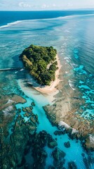 A beautiful island with a blue ocean in the background