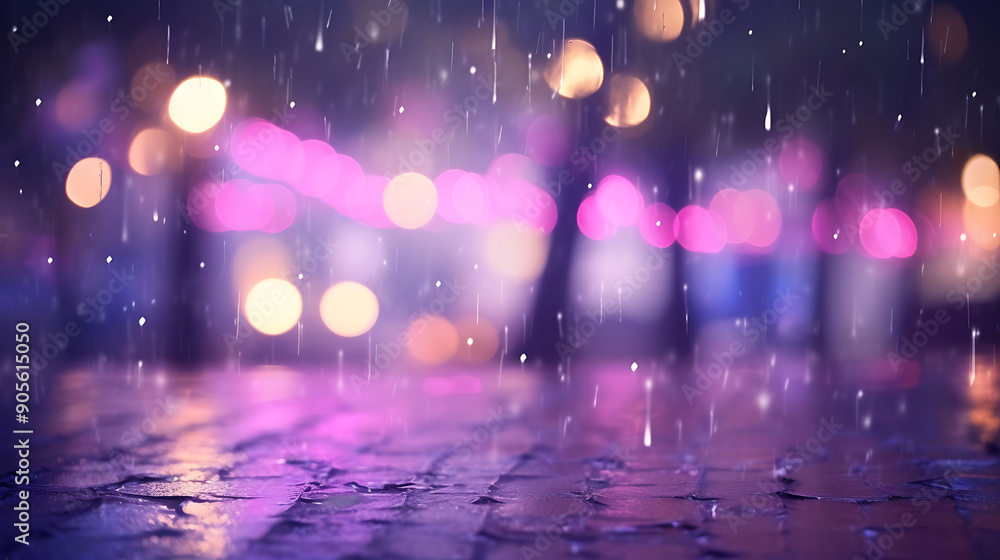Poster purple bokeh effect cascading light in the background, enhancing visual allure
