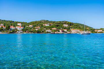 Crystal clear waters of Adriatic Sea around Elaphiti Island Kolocep near Dubrovnik. Summer in Croatia