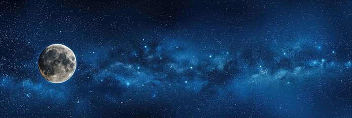 Fototapeta premium Full moon with craters and stars in the blue hour night sky