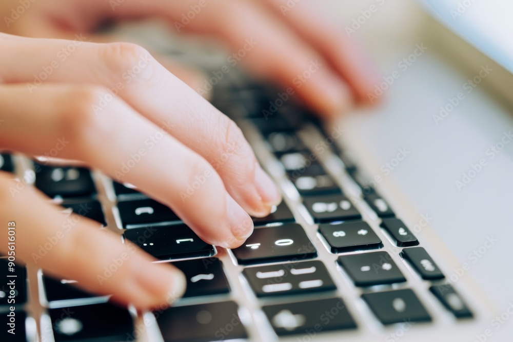 Poster hands typing on keyboard with digital literacy materials and network visualization
