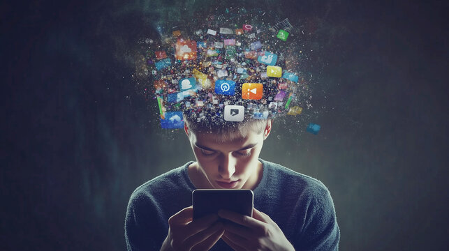 young boy starring at screen getting brainwashed by social media