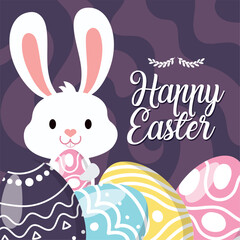 Happy easter car Bunny and easter eggs Vector