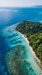 Obraz premium A beautiful blue ocean with a small island in the distance