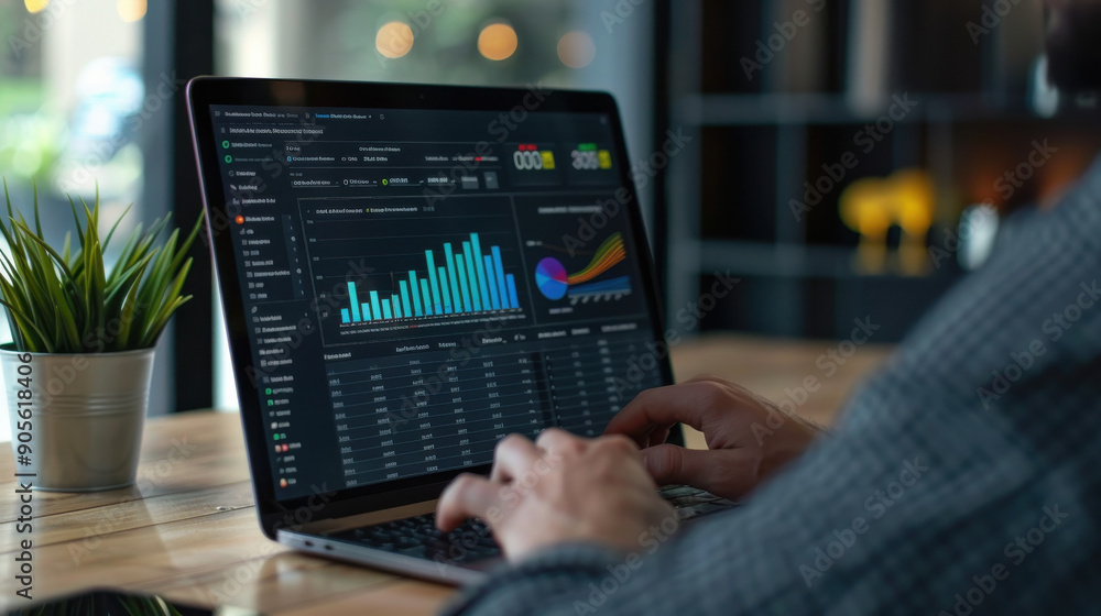 Aufkleber digital marketing professional reviewing performance metrics of banner ads on a laptop with a graphi