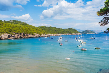 Crystal clear waters of Adriatic Sea around Elaphiti Island Lopud near Dubrovnik. Summer in Croatia