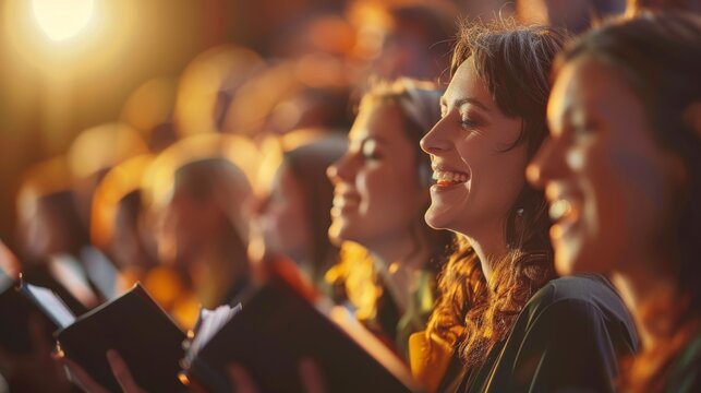Congregation singing hymns during a church service, exemplifying the role of music in Christian worship