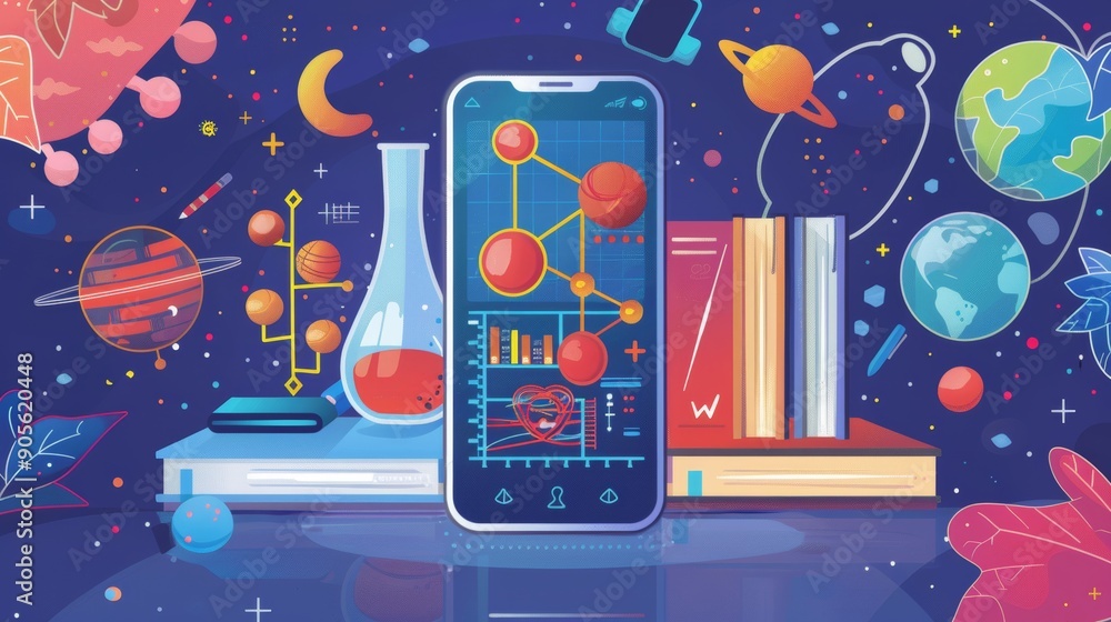 Aufkleber educational mobile app interface for science, math, and literature with user-friendly navigation