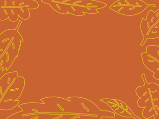 Background (backdrop) made of outline leaves on periphery and orange (or ochre) space in the center. Nature. Vector illustration.