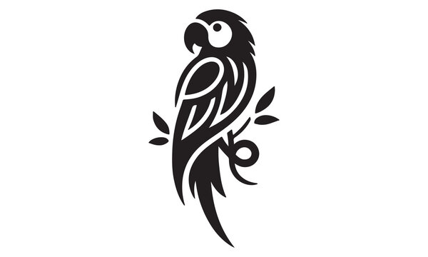 Elegant Black Parrot Silhouette - Vector Art Illustration