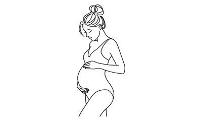 Elegant Minimalist Line Art of Expecting Mother
