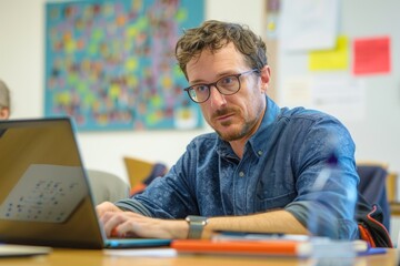 University Professor Preparing Lecture with Digital Textbooks and Notes for Online Education